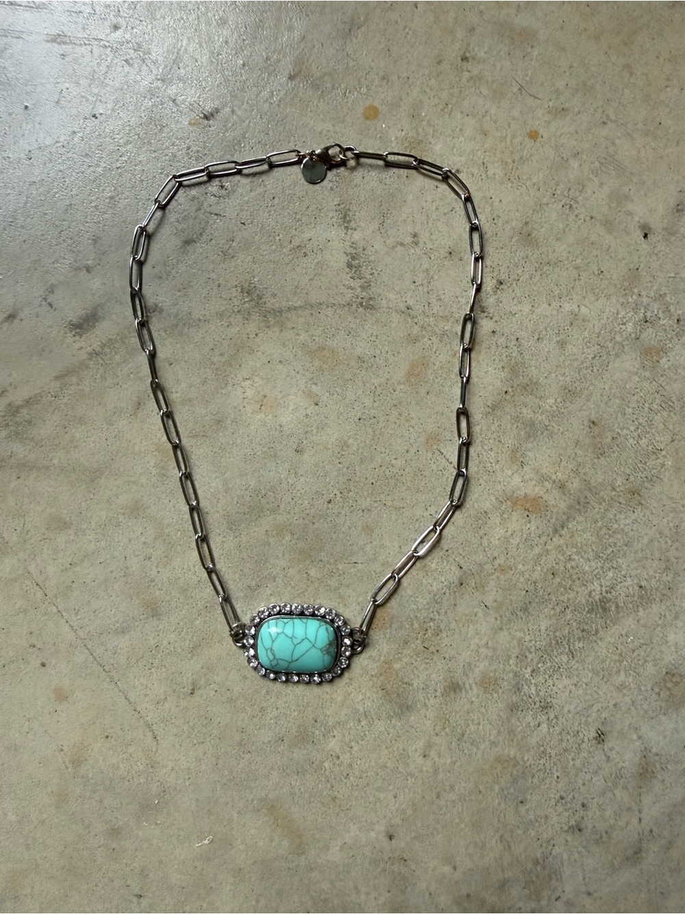 Turquoise Cabochon Pendant Necklace with Silver-Tone Chain